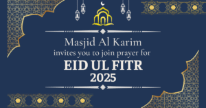 Eid Ul-Fitr prayer invitation for Masjid Al Karim at Community Fieldhouse Spring TX